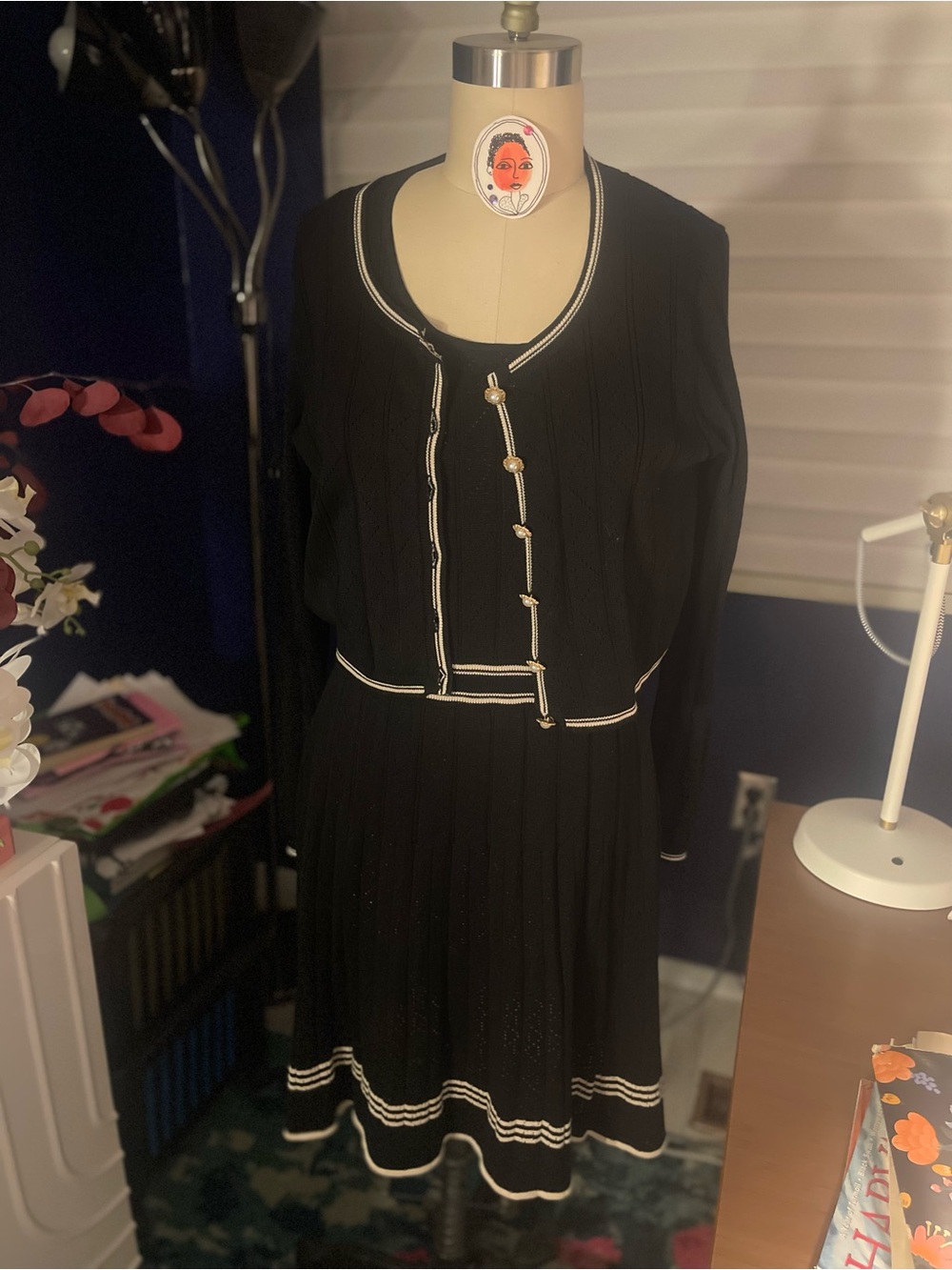 Taylor Black Knit Two-Piece Set with White Trim